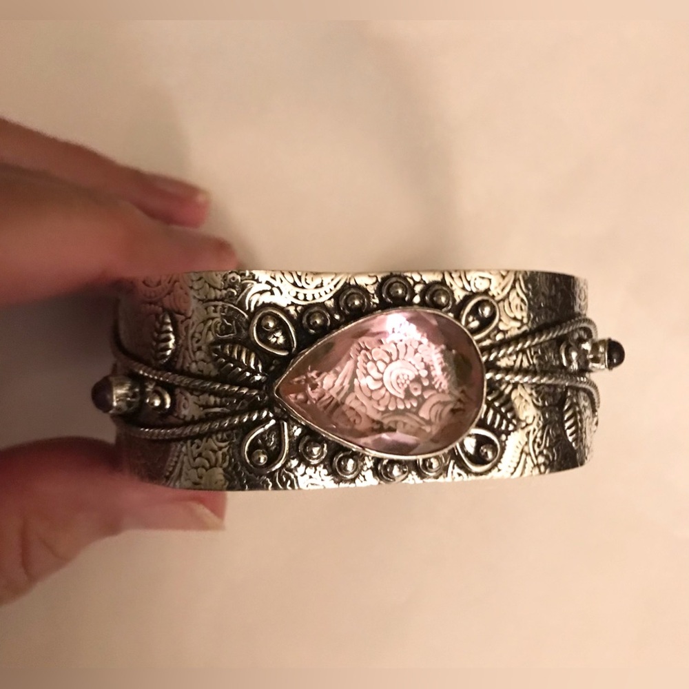 Kunzite Stamped 925 Sterling Silver Cuff Bracelet